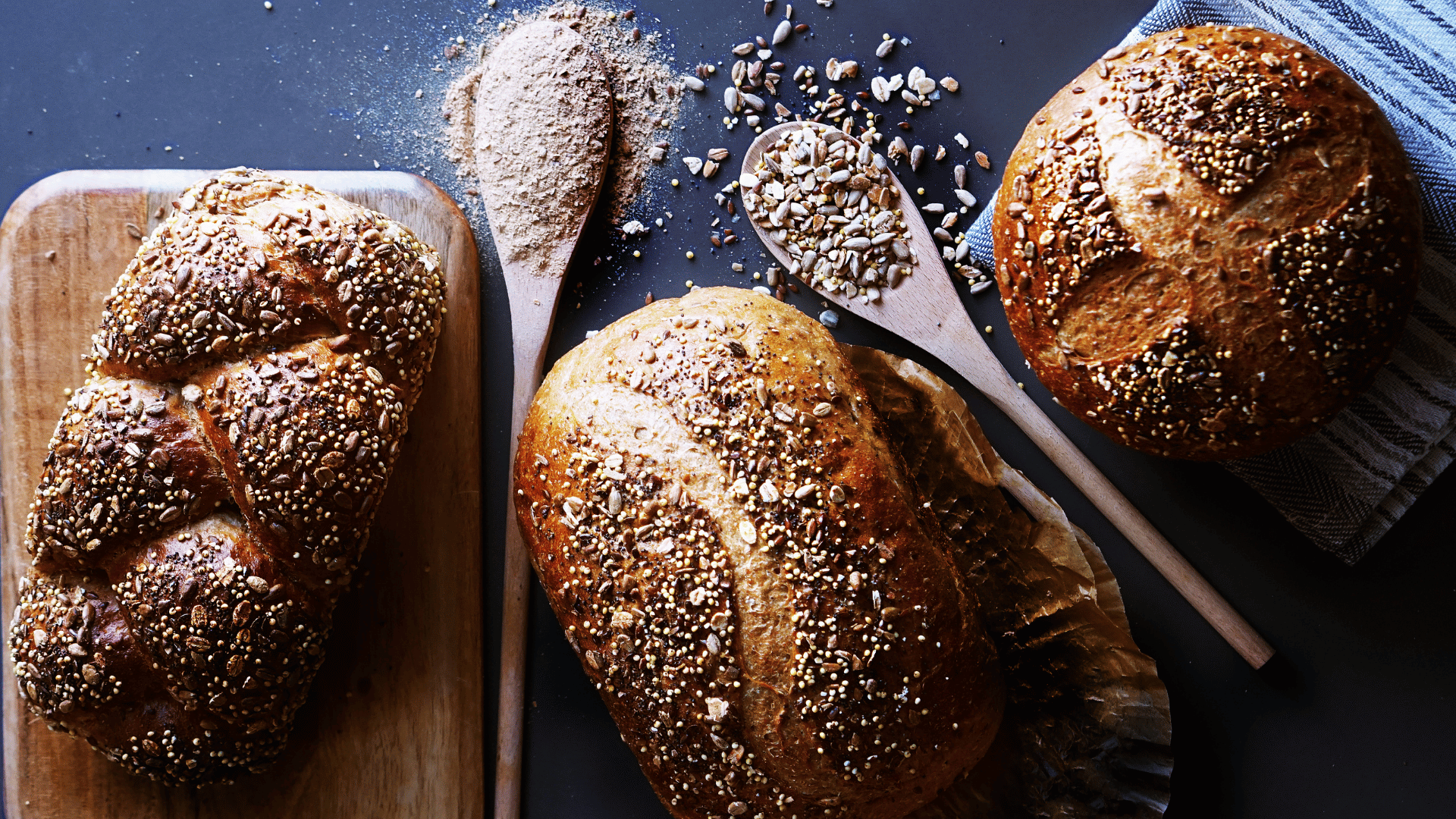 Seeded artisan breads with cereal toppings illustrating flavour, texture and wholegrain positioning